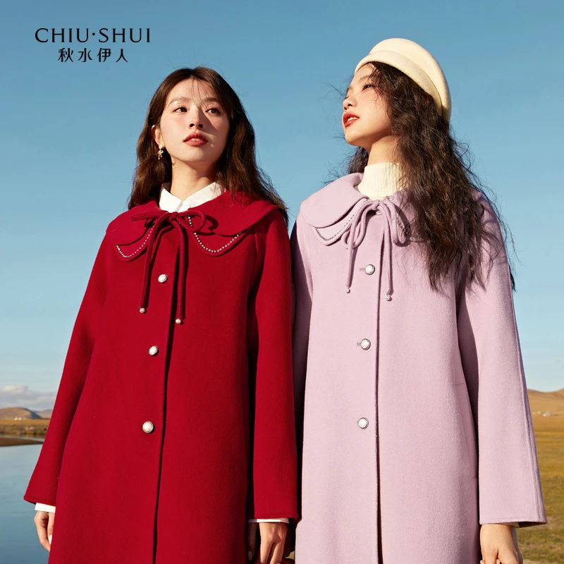 【直播】秋水伊人甜美娃娃领大衣小个子毛呢外套622408C128157
