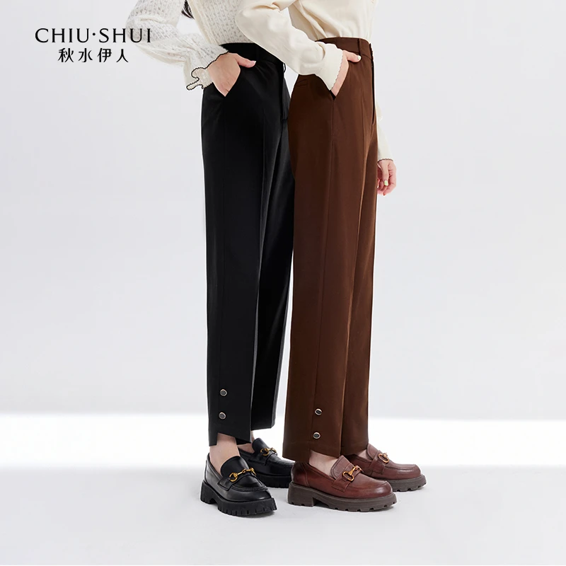 【直播】秋水伊人休闲裤轻熟风高腰冬季新款女装不对称9199