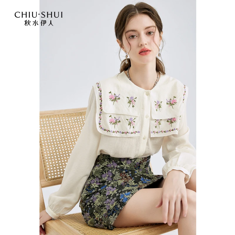 【直播】秋水伊人双层娃娃领甜美减龄衬衫女装时髦百搭0096