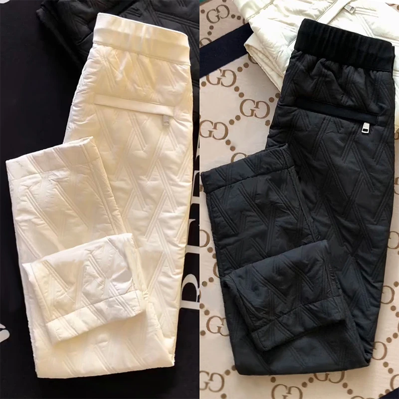 户外外穿棉裤男士冬季新品保暖休闲裤潮流菱形格纯色百搭直筒裤子