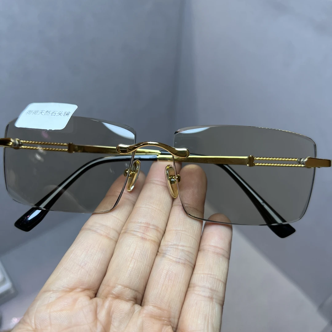 抗疲劳无边框天然冰糖色养目石头镜东海老石头石头镜无框天然石