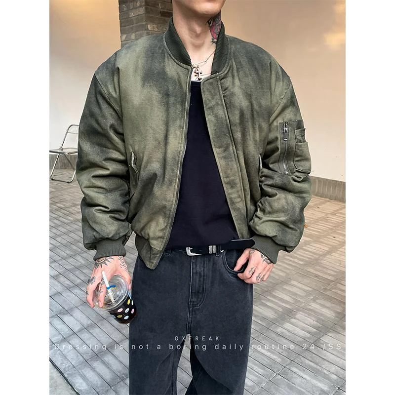 OXFREAK 24FW「定制扎染迷彩」MA1飞行员棉服男短款宽松棒球外套