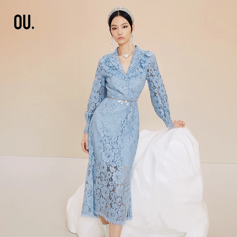 OU./欧点蕾丝优雅显瘦修身气质女装长裙1122140128