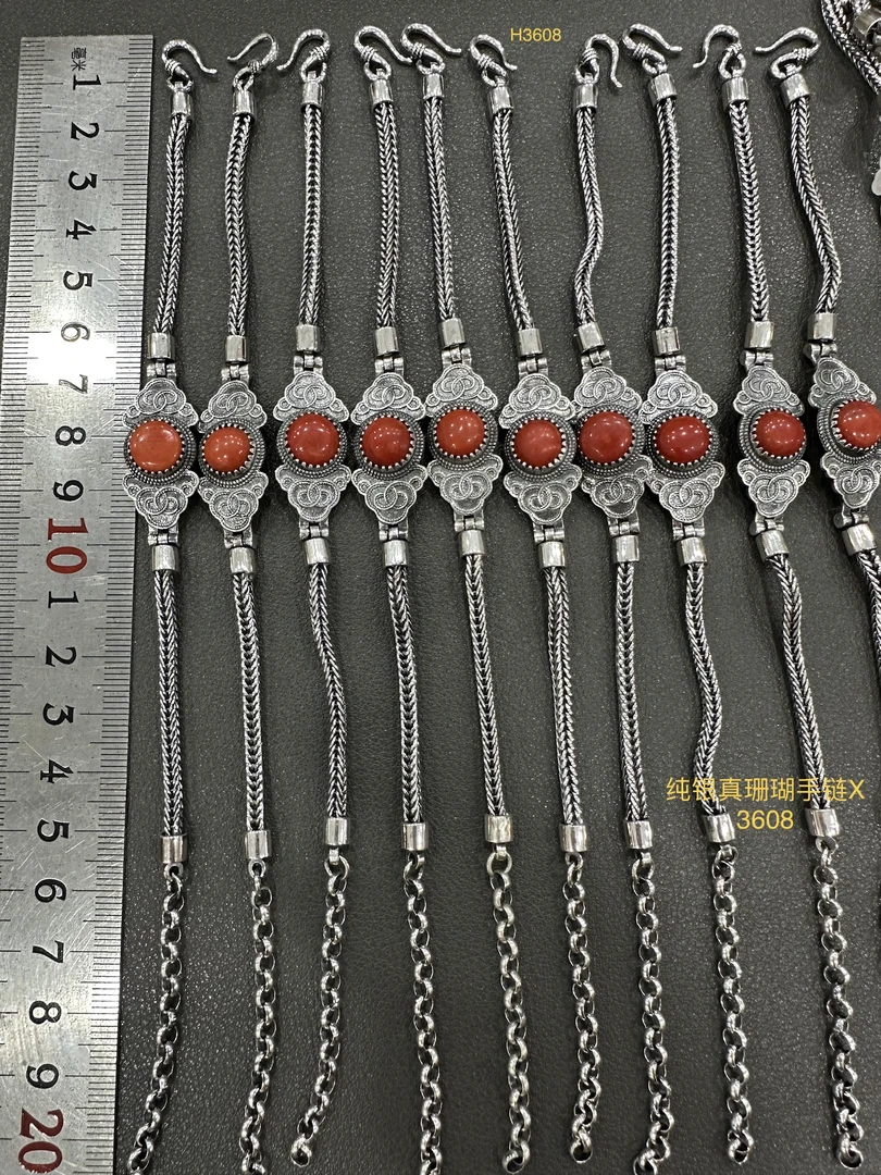 足银手链 蒙古元素民族镶嵌宝石手链