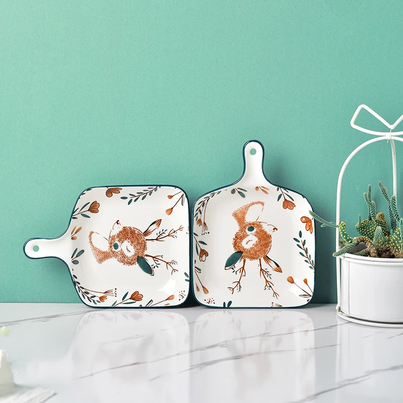 【花色556】小鹿手柄盘2只装创意餐具网红高颜值风