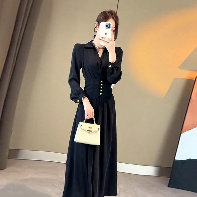 TW优雅气质大气时尚赫本风连衣裙名媛御姐高级感赫本裙子女7556