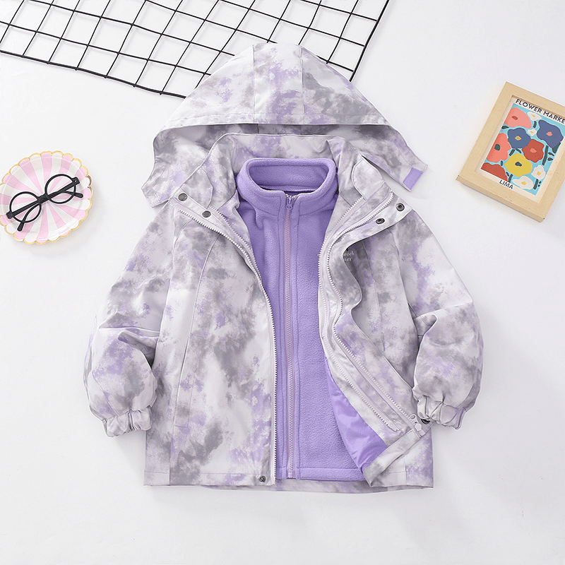 女童春秋冬外套冲锋衣儿童可拆卸三合一中大童两件套加绒防风上衣