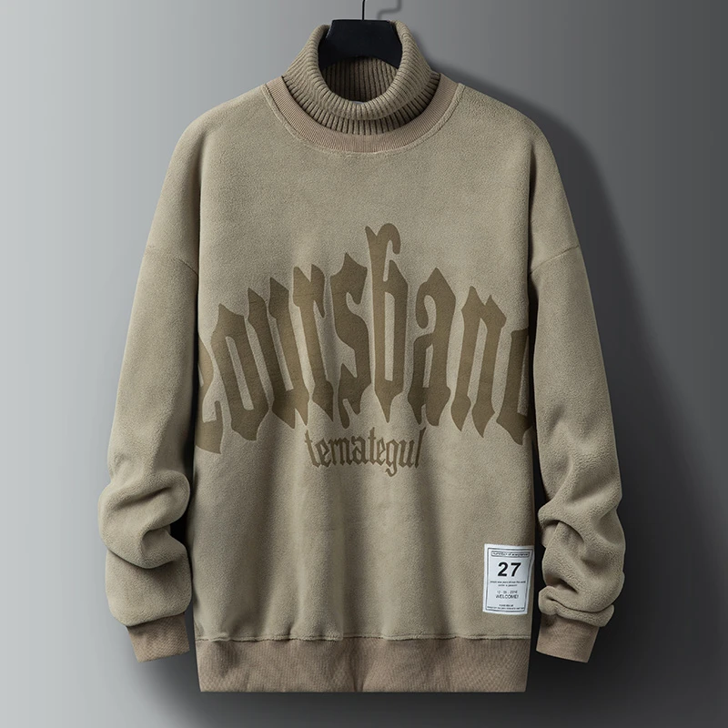 秋冬加绒加厚保暖高领宽松秋冬高领男士潮流卫衣