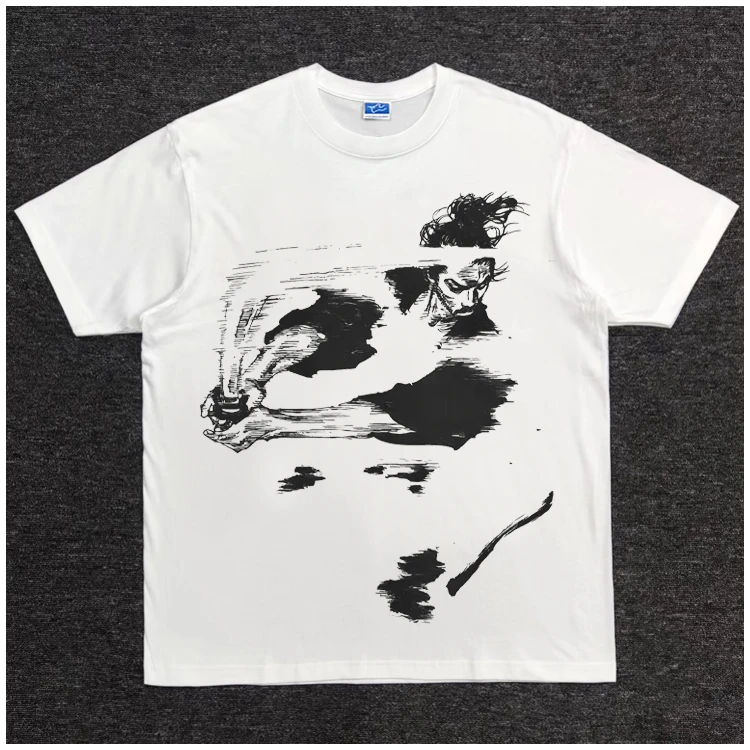 浪客行漫画男士t恤重磅纯棉印花宽松复古美式潮牌男女同款大码ins