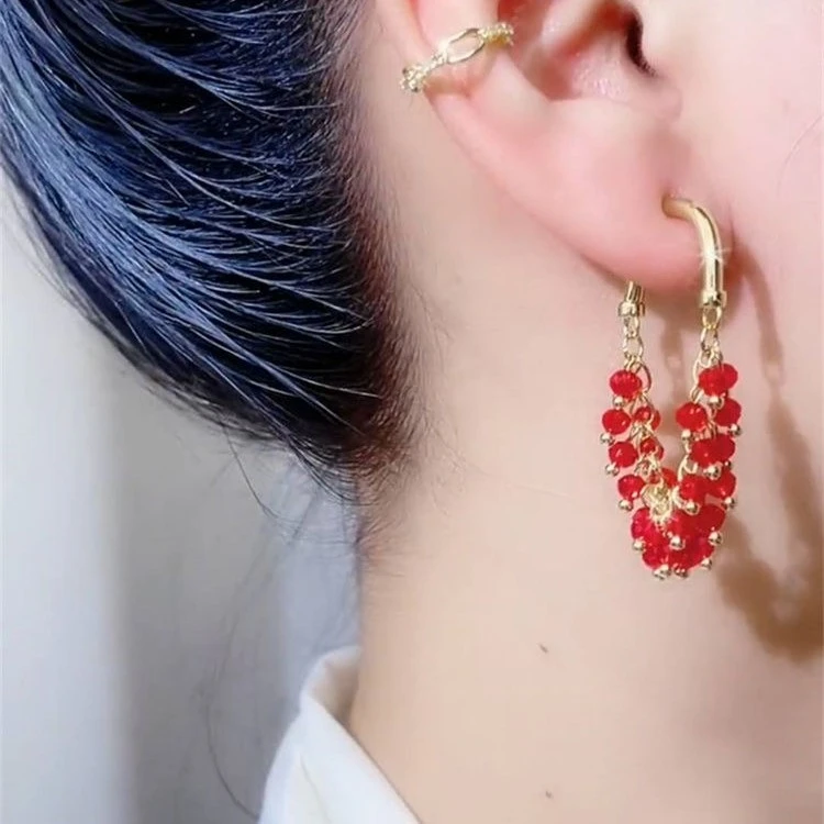 铜合金耳饰 【188号】高级感气质红色轻奢百搭前后戴新款潮精致耳饰