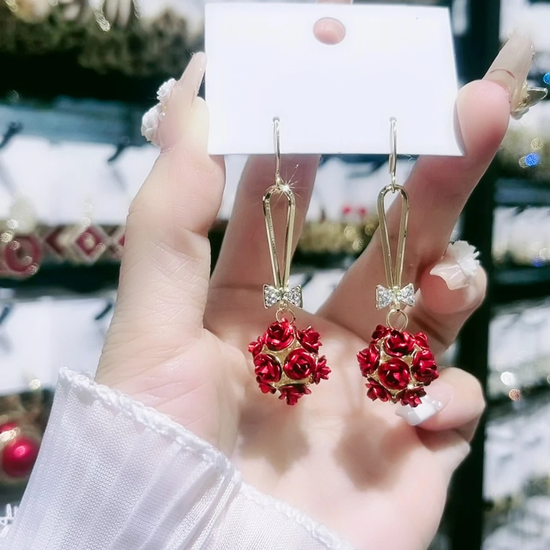 铜合金耳饰 （42号）气质绿色长款玉兰花吊坠挂钩耳饰