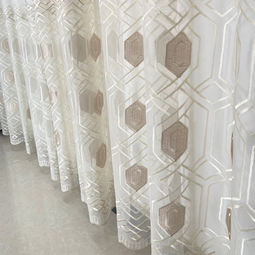 【优质孤品捡漏】刺绣奶茶色纱帘6米对开X默认2.7高【适合墙3米内拍】