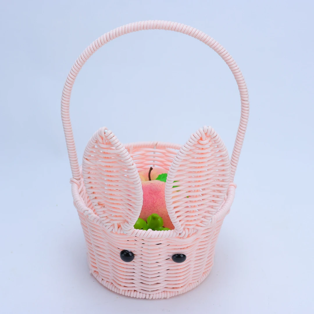 粉色圆形兔子篮时尚可爱镂空创意简约浴室卡通藤编手工