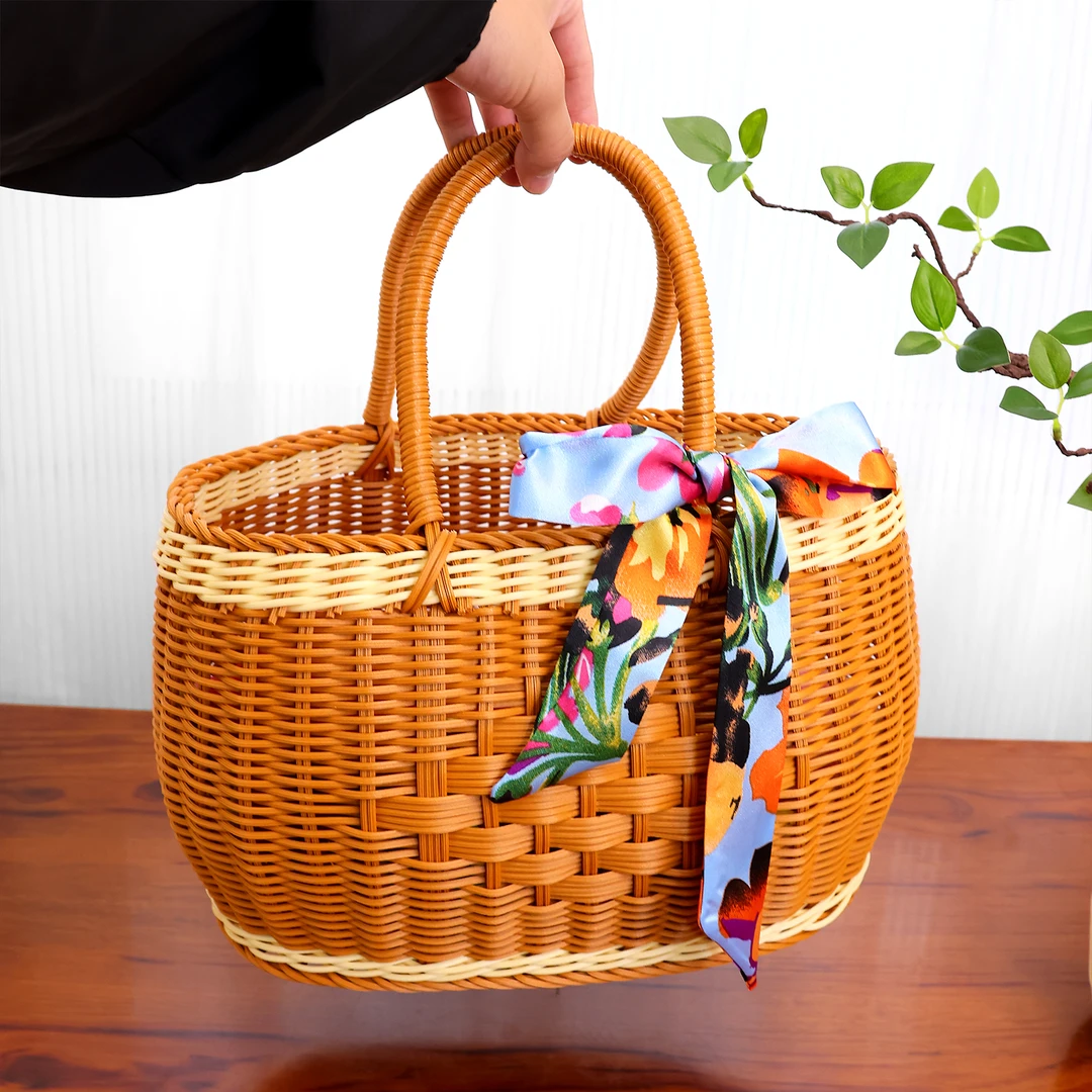 手工仿藤软编织户外买菜篮篮子超市购物篮