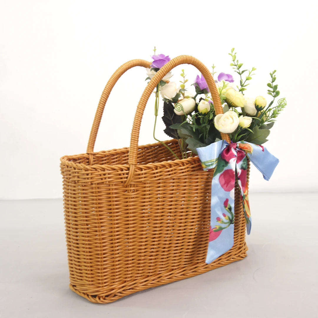 特大号手提篮买菜蓝购物篮野餐郊游（送丝带）