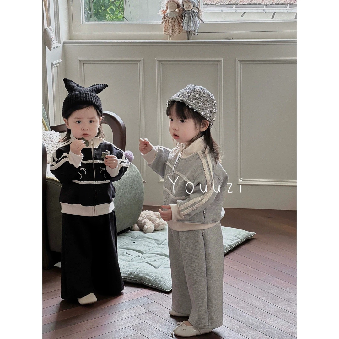 女童套装2024秋季新款女宝宝婴儿婴童长袖裤子两件套撞色卫衣卫裤