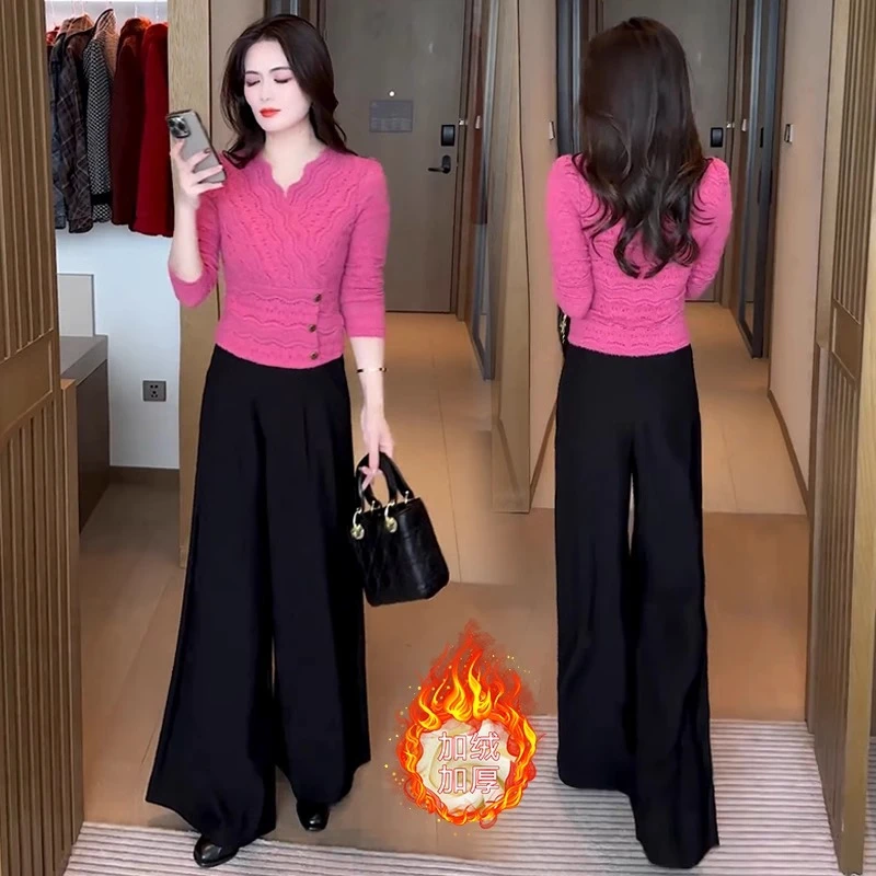 法式V领蕾丝打底衫女2024秋冬新款洋气时尚加绒显瘦百搭内搭上衣