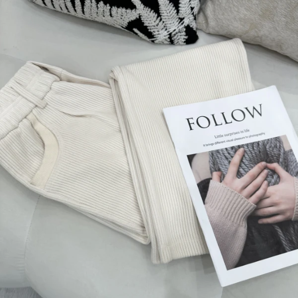 【欧棉绒】冬季纯色加厚休闲裤韩版极简风百搭阔腿弹力裤子 KZ502