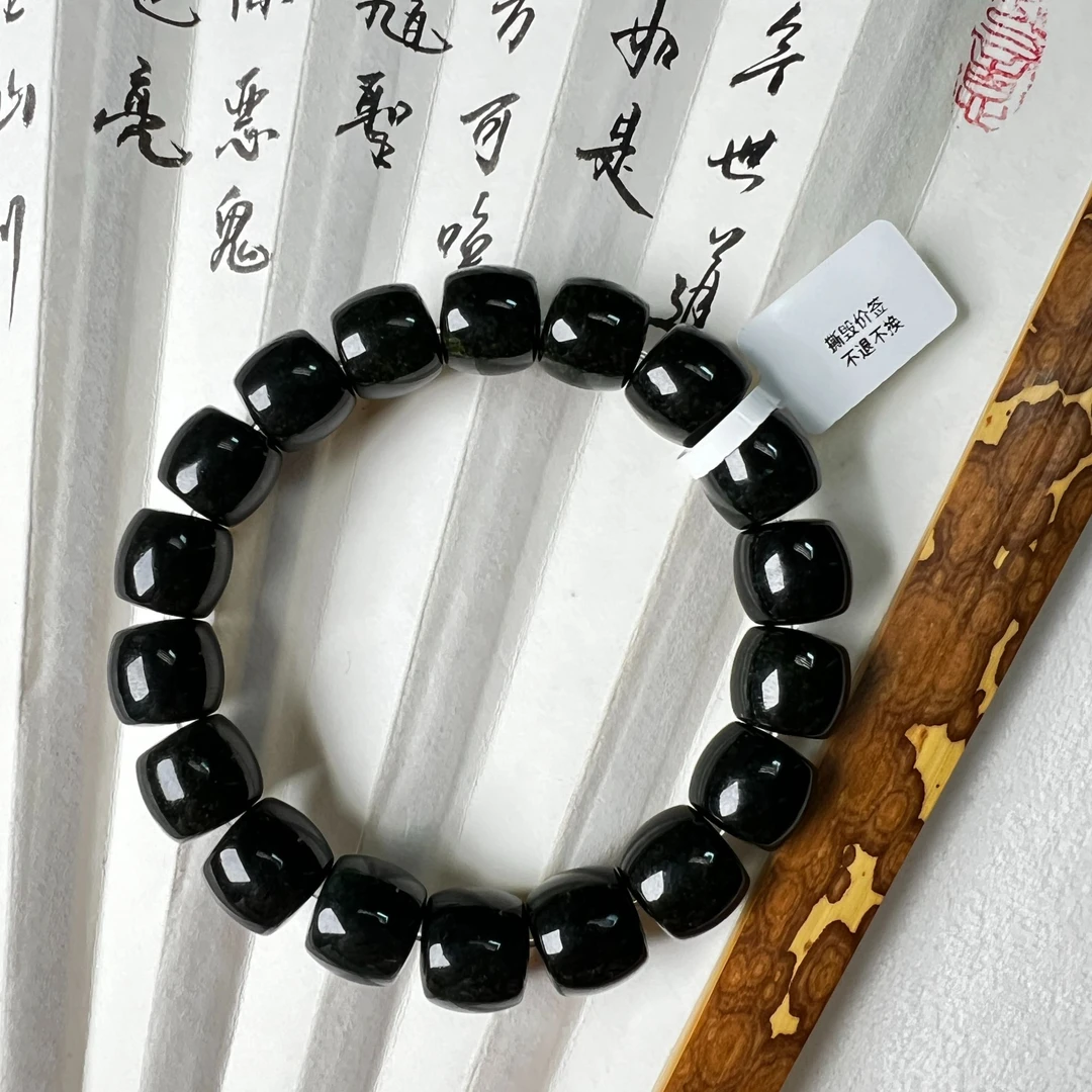 和田玉黑青手串11x12老型直切