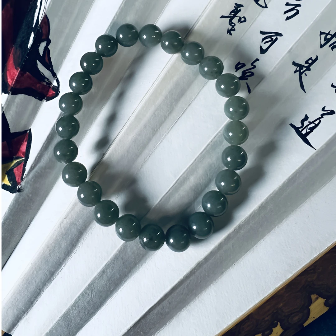 和田玉青玉手串卡8圆珠
