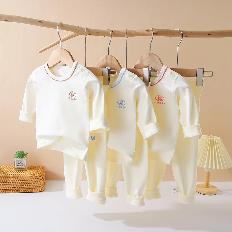 【格伦贝拉专享】婴幼儿肩扣纯棉高腰护肚套装秋衣秋裤加厚保暖秋冬