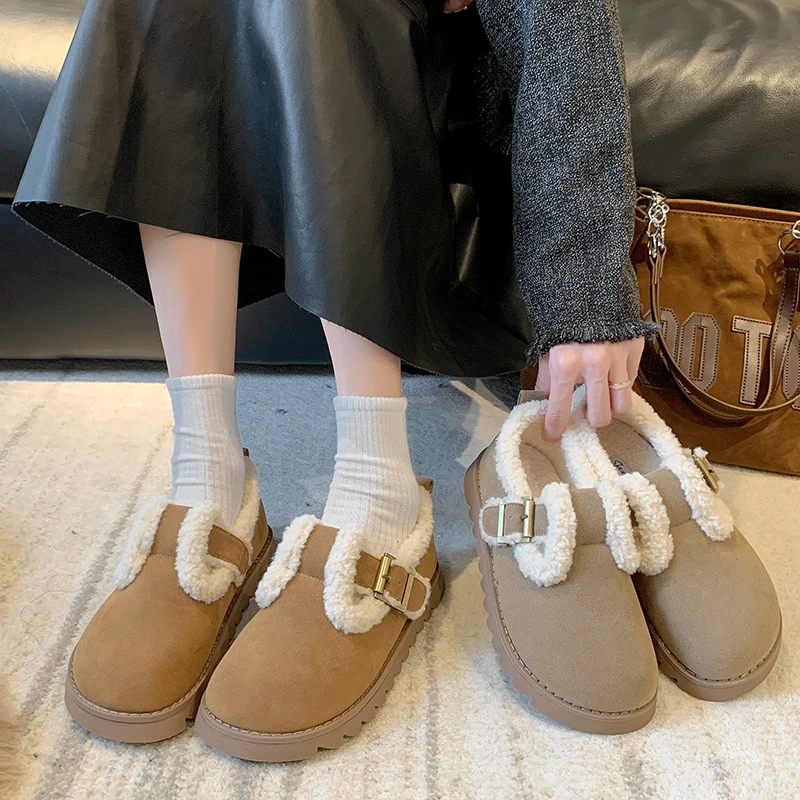 加绒勃肯鞋女2023新款冬季保暖豆豆鞋毛毛棉鞋