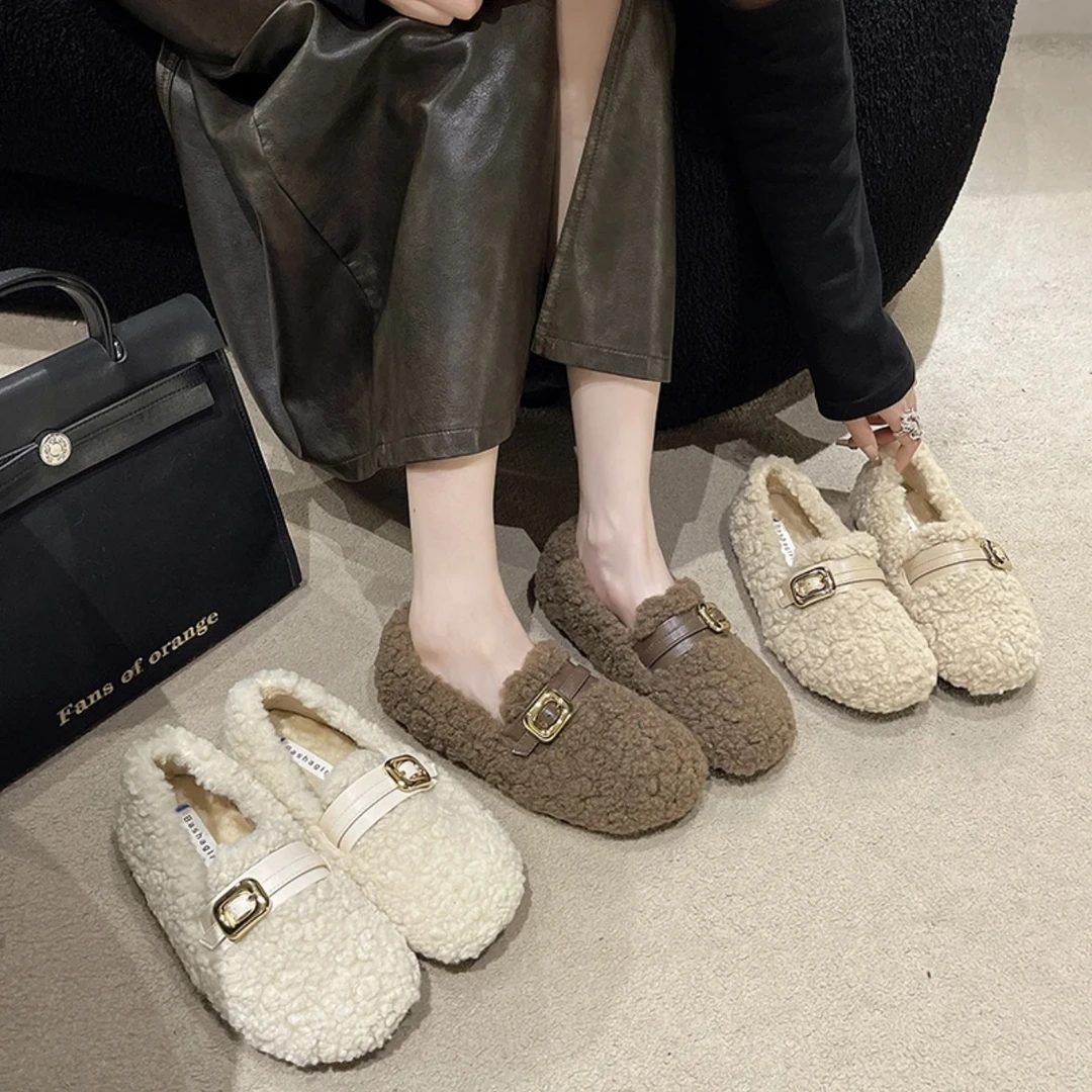 韩版温柔一脚蹬毛毛鞋女外穿2023年新款冬季保暖加绒棉鞋