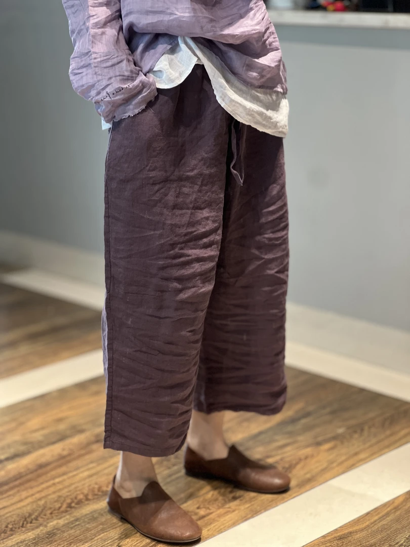 夏季原创复古文艺百搭宽松显瘦小个子显高气质八分亚麻直筒休闲裤