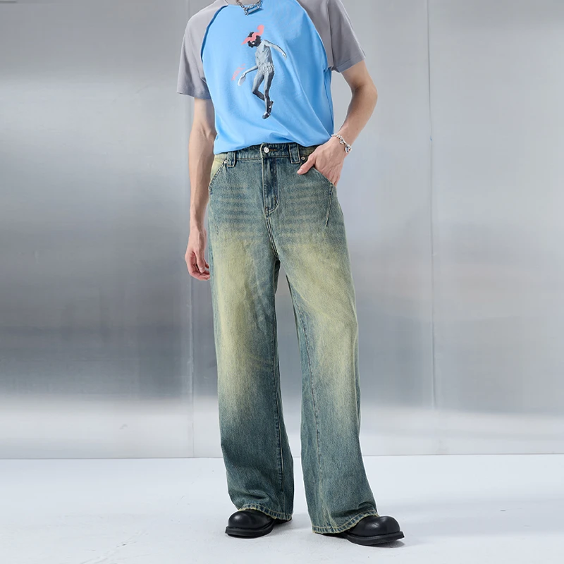 ADLL潮牌先锋美式高街复古洗水做旧宽松直筒牛仔裤百搭长裤 J2084