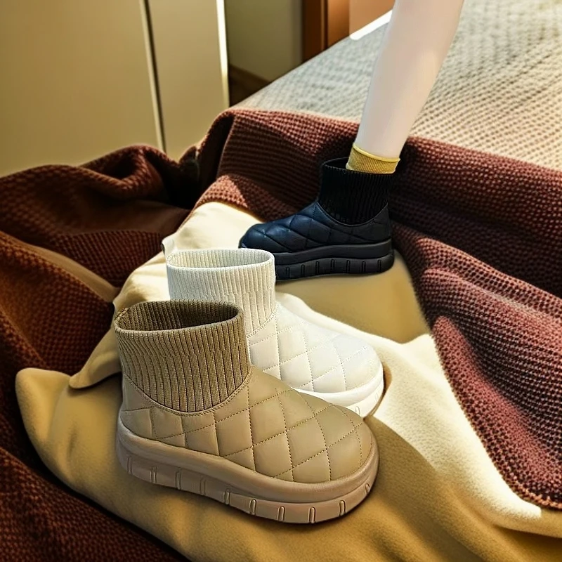 厚底雪地棉女2024新款冬季鞋加绒加厚增高防水保暖面包鞋女鞋平底