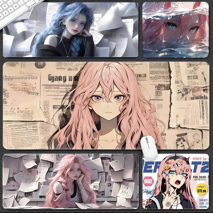 复古女孩鼠标垫超大号办公桌垫游戏电竞鼠标垫动漫少女键盘垫定制