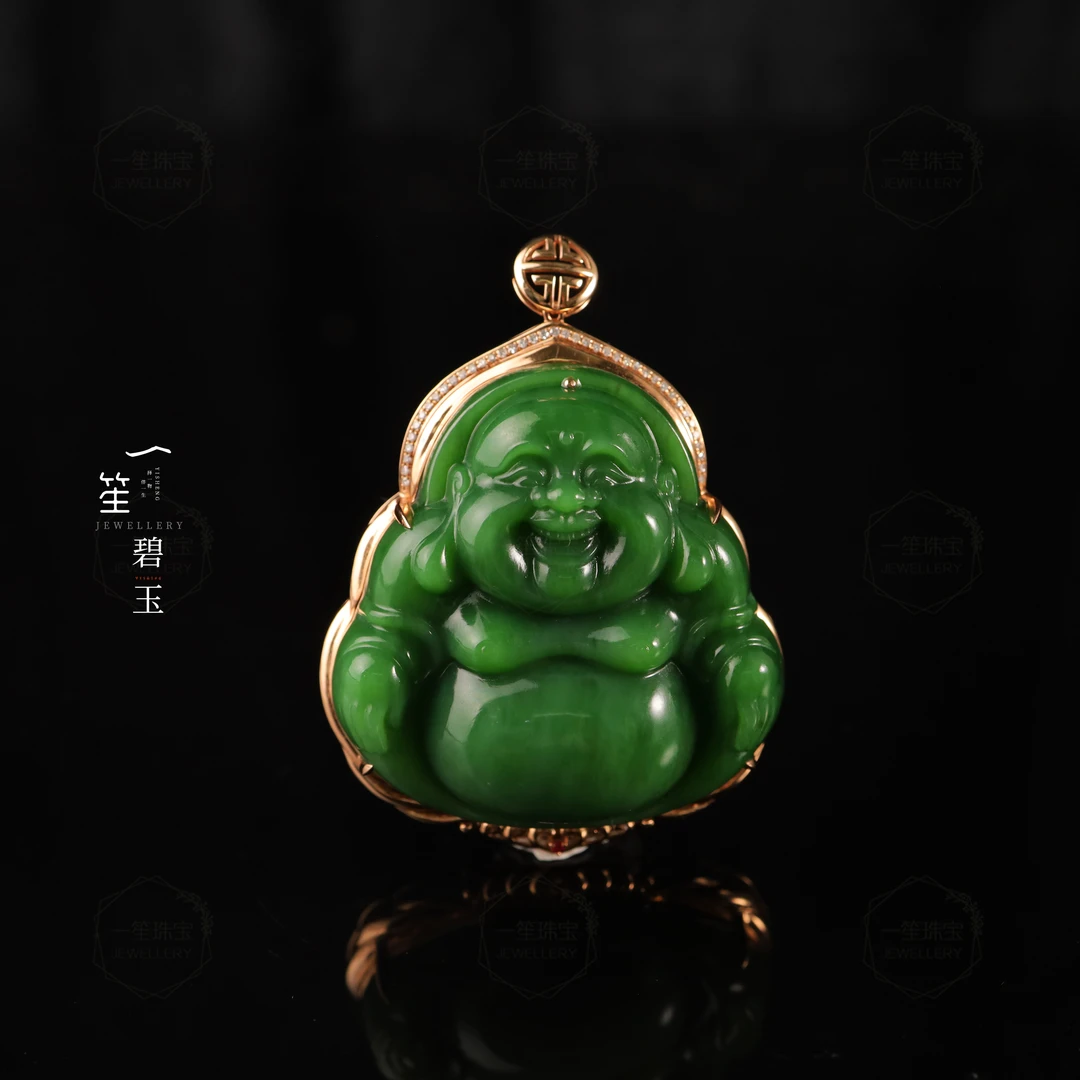 【一笙珠宝】天然和田玉收藏级佛公吊坠18k金镶嵌