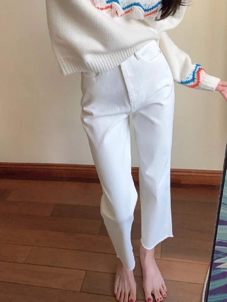 版型巨好的神仙裤！高腰修身白色牛仔裤女2025小个子直筒九分裤子