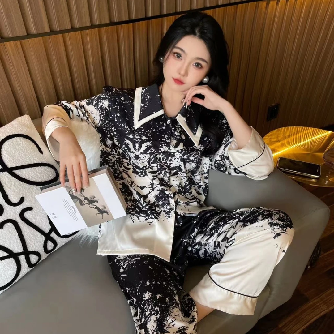 【嘉伯利亚】夏季女士薄款睡衣春夏款长袖可外穿空调家居服两件套