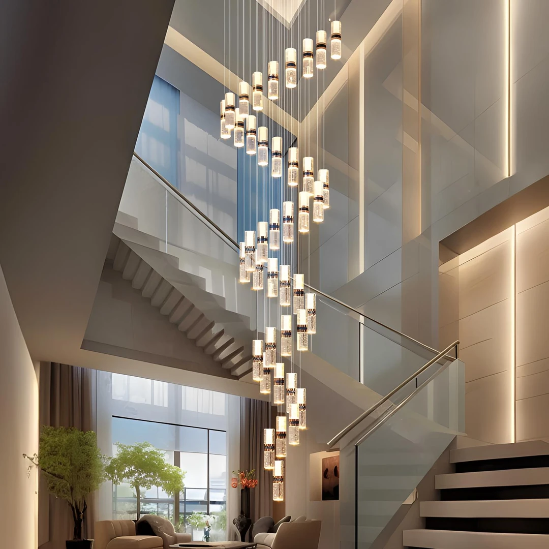 2024新款楼梯吊灯别墅旋转楼梯灯长吊灯挑空复式楼中空客厅水晶灯