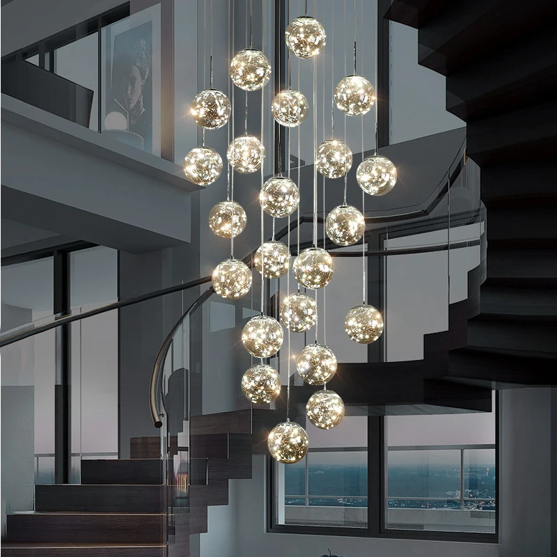 满天星楼梯灯长吊灯别墅复式楼旋转楼梯吊灯创意loft公寓客厅大灯