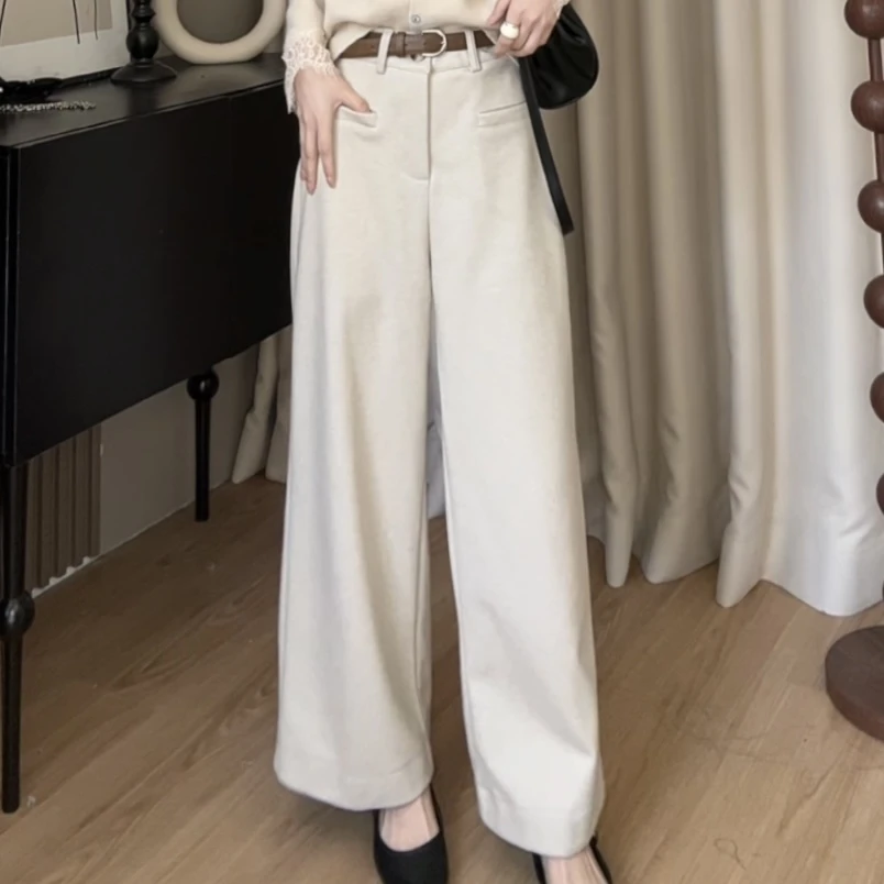 【加倍温暖】高腰时尚百搭气质显瘦休闲简约直筒羊毛裤