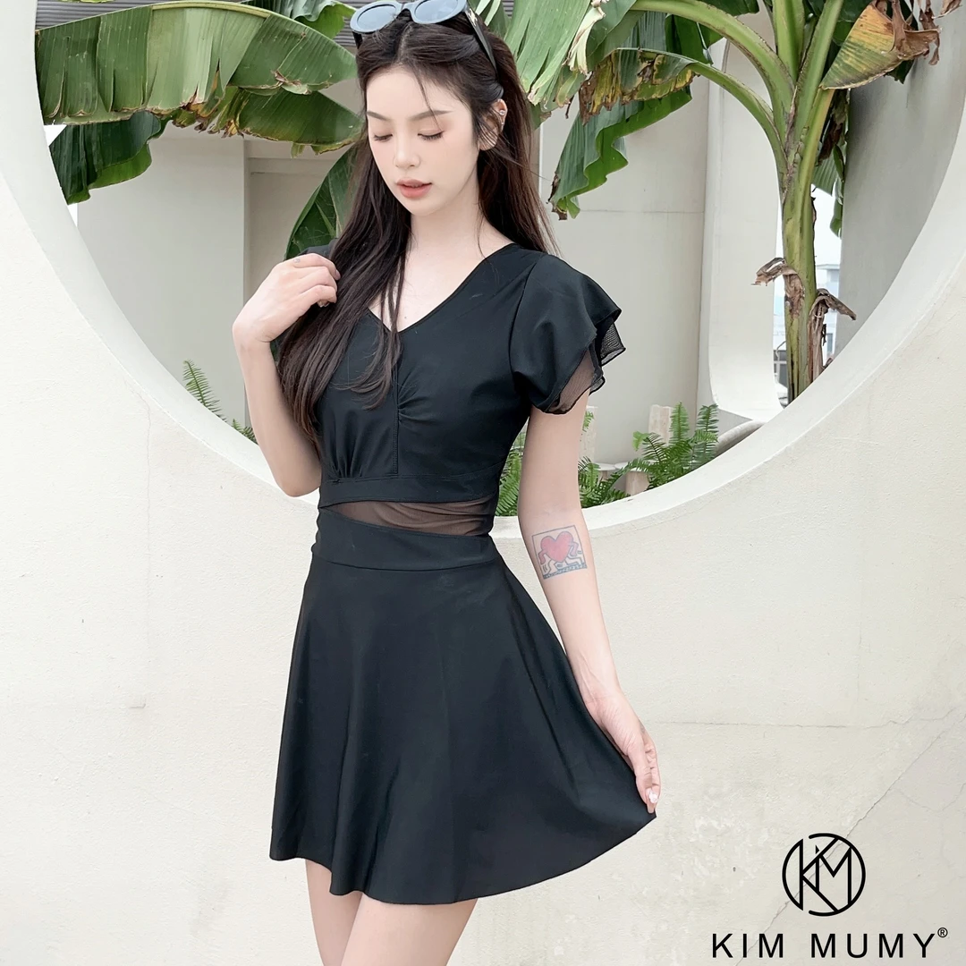 【粉丝福利】KimMumy专属大码女款遮肚显瘦蕾丝收腰连泳衣运动