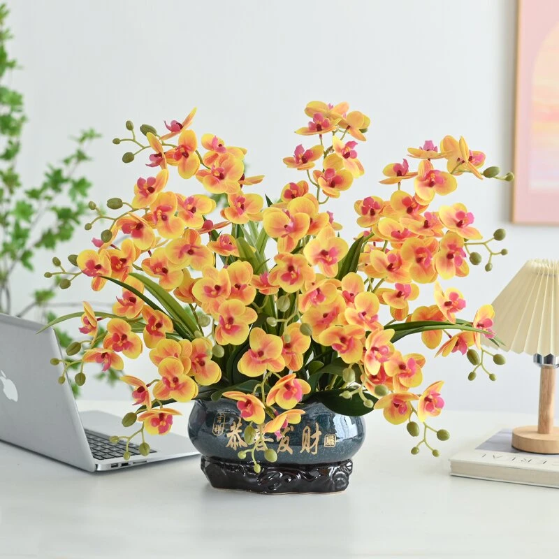 高档蝴蝶兰仿真花摆设客厅前台办公室家居装饰