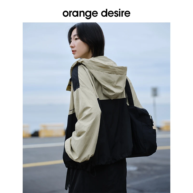 orange desire户外连帽外套24秋季新款拼接休闲双拉链OD2DAWJF010