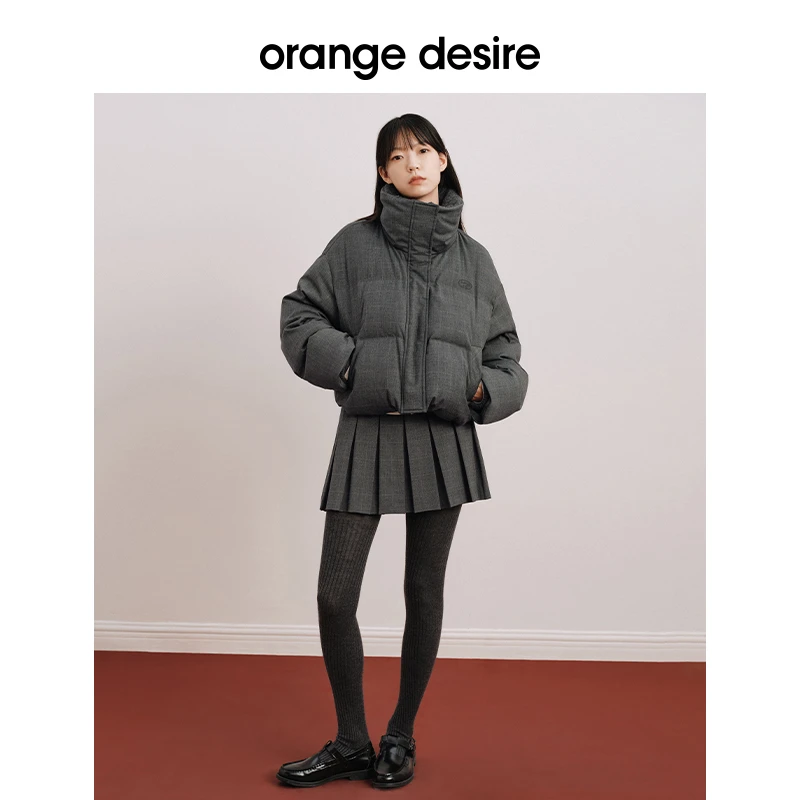 orange desire雅丹风学院复古格纹羽绒服宽松短款立领OD2DWWYB019
