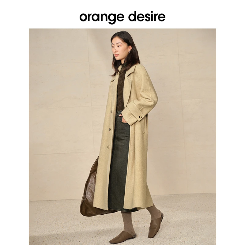 orange desire复古翻领羊毛大衣女毛呢外套OD2CWW8052中长款气质