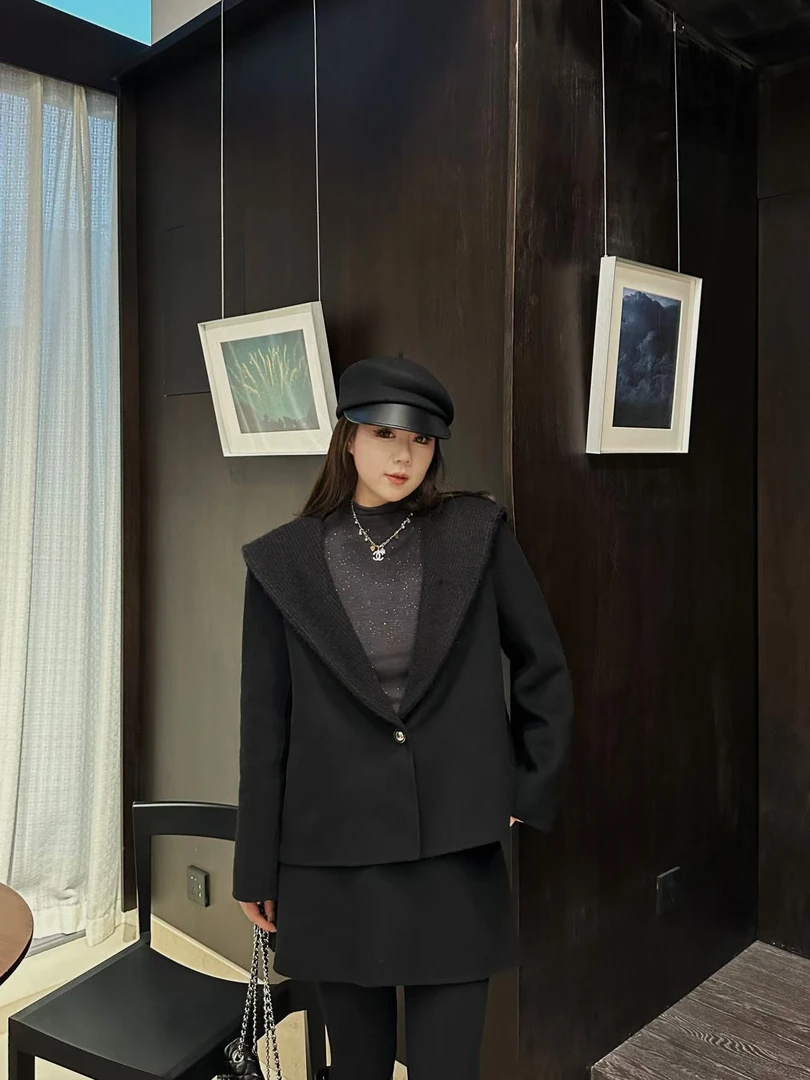 琪琪怪怪大码女装【都市岛屿】时髦打翻领呢子外套+半身裙C15655QD