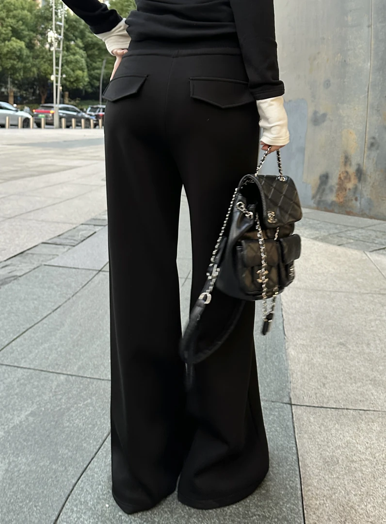 琪琪怪怪大码女装【无拘束】简约百搭慵懒高腰休闲裤P15280QD