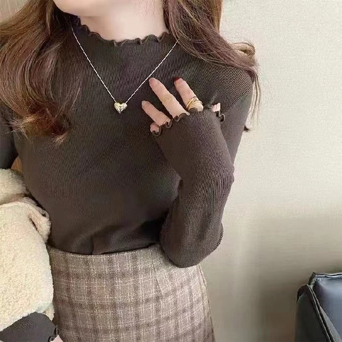 长袖针织衫毛衣上衣蕾丝打底衫显瘦时尚百搭