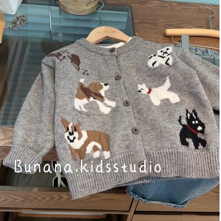 2024秋冬新品儿童毛衣开衫卡通男女童简约