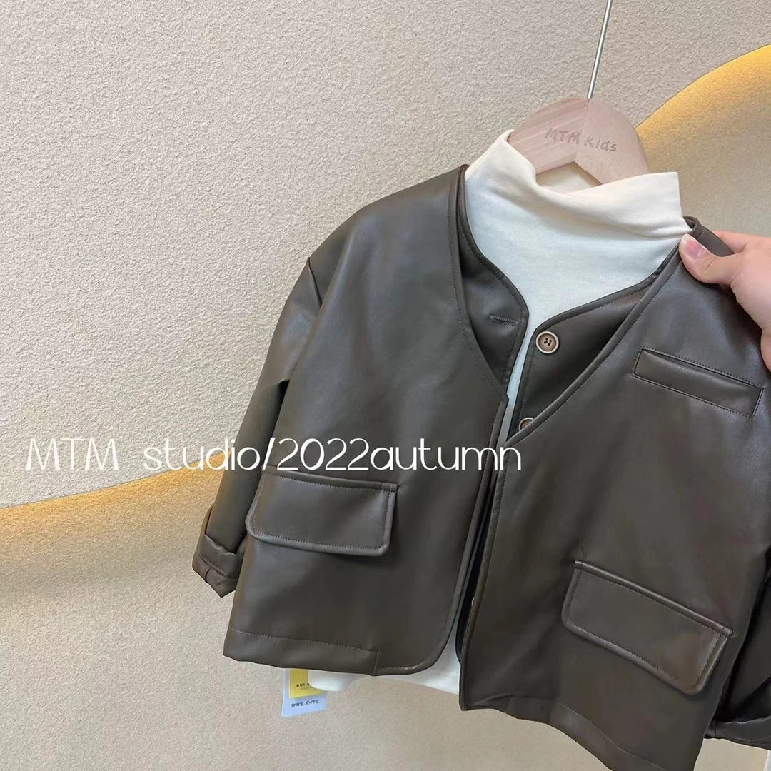 【现货】2023春季新品韩版皮衣外套儿童黑色时尚休闲春秋小童女童
