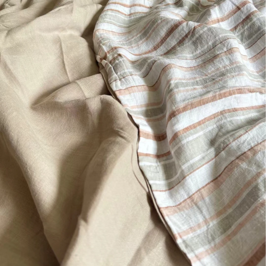 外贸高端亚麻色织条纹被套AB版加大被套