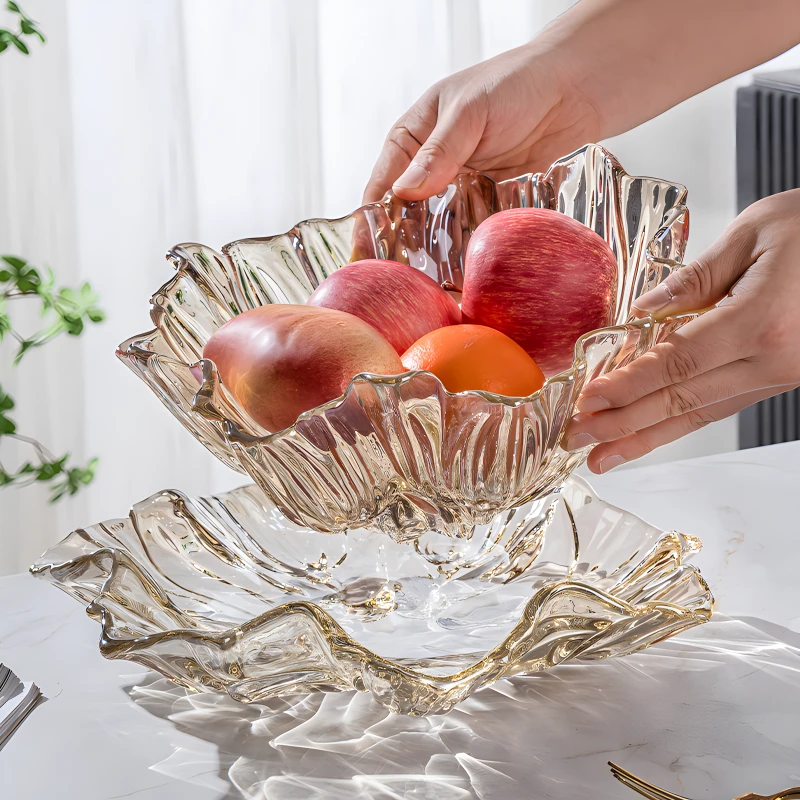 欧式轻奢大号水果盘现代客厅茶几家用水晶玻璃果盘干果盘零食盘