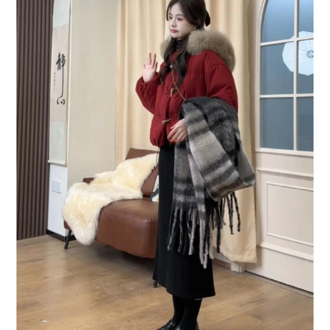 红色圣诞棉服棉衣短款外套2023秋冬新款冬季棉袄小个子爆款女